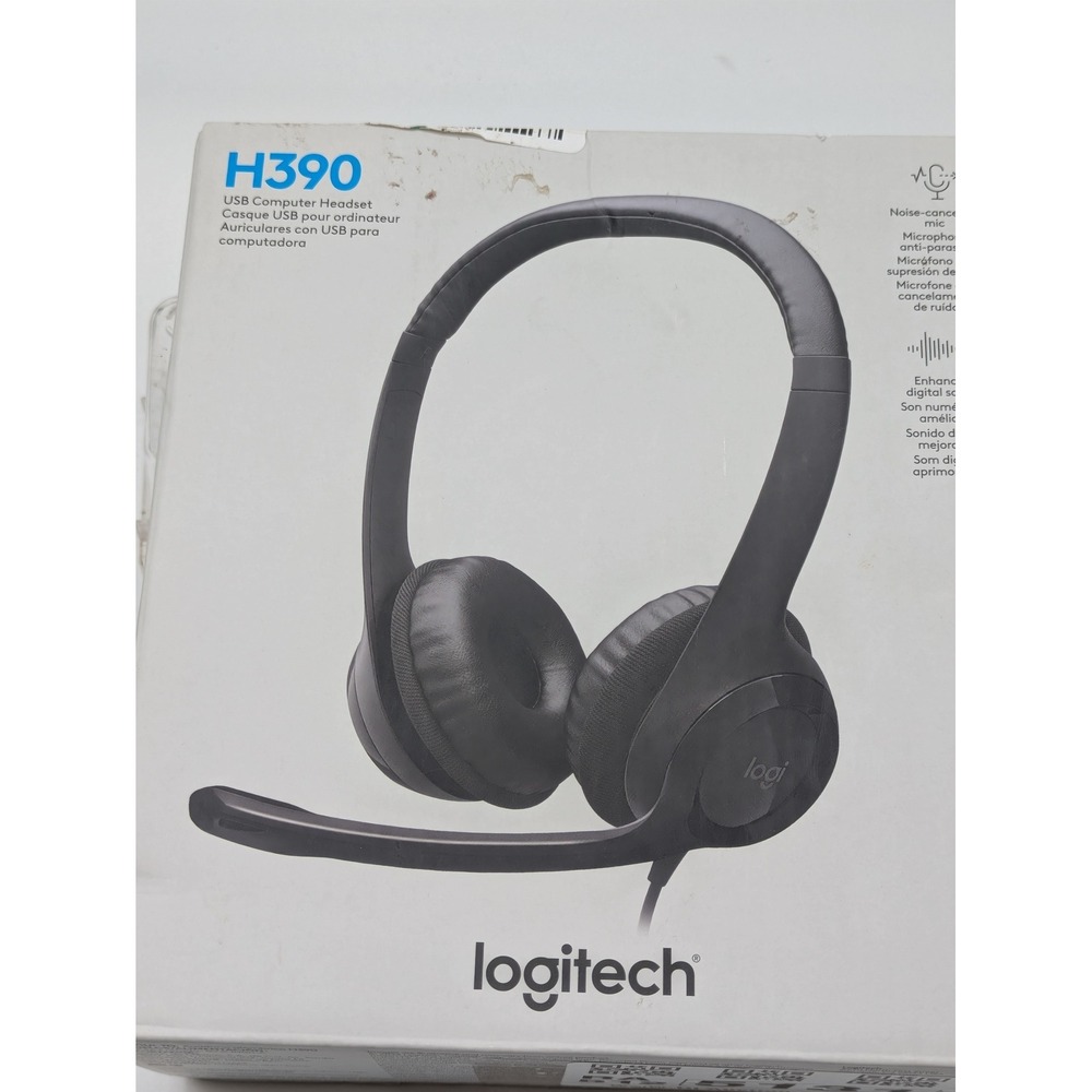 Logitech H390 USB Wired Computer Headset Noise Cancelling Mic Blk Tested Working